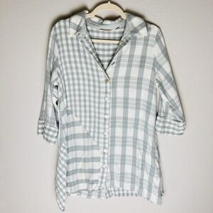SOFT SURROUNDINGS Tunic Top Plaid Huntleigh Button Up Textured Women’s Size L